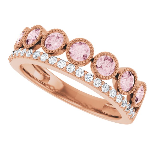 14K Rose Natural Pink Morganite & 1/5 CTW Natural Diamond Ring 